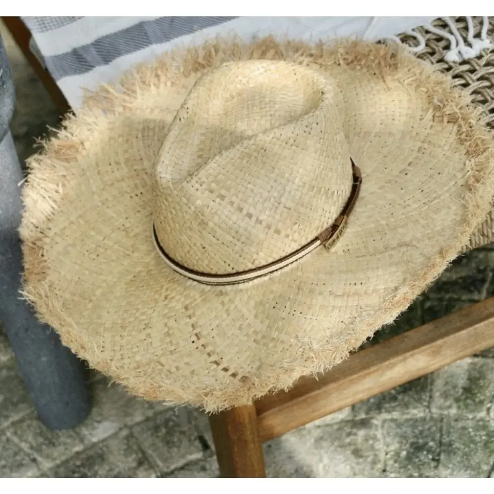 HAT FEDORA WIDE BRIM RAFFIA STRAW HAT